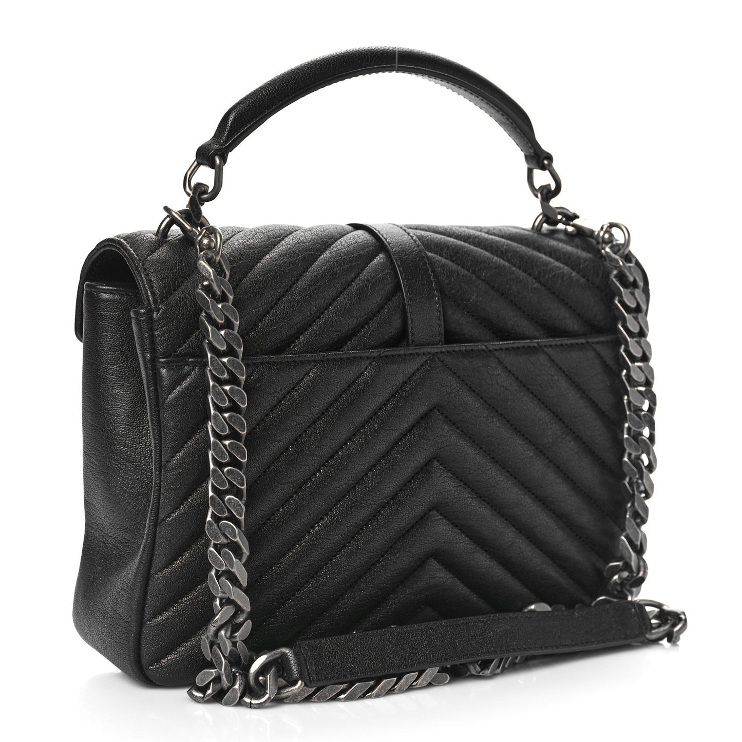 Sheepskin Matelasse Chevron Monogram Medium College Bag Black