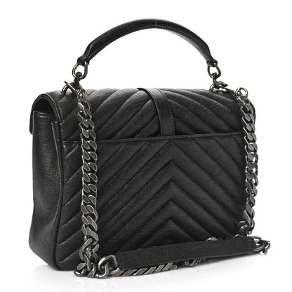 Saint Laurent Sheepskin Matelasse Chevron Monogram Medium College Bag Black 3 of 11