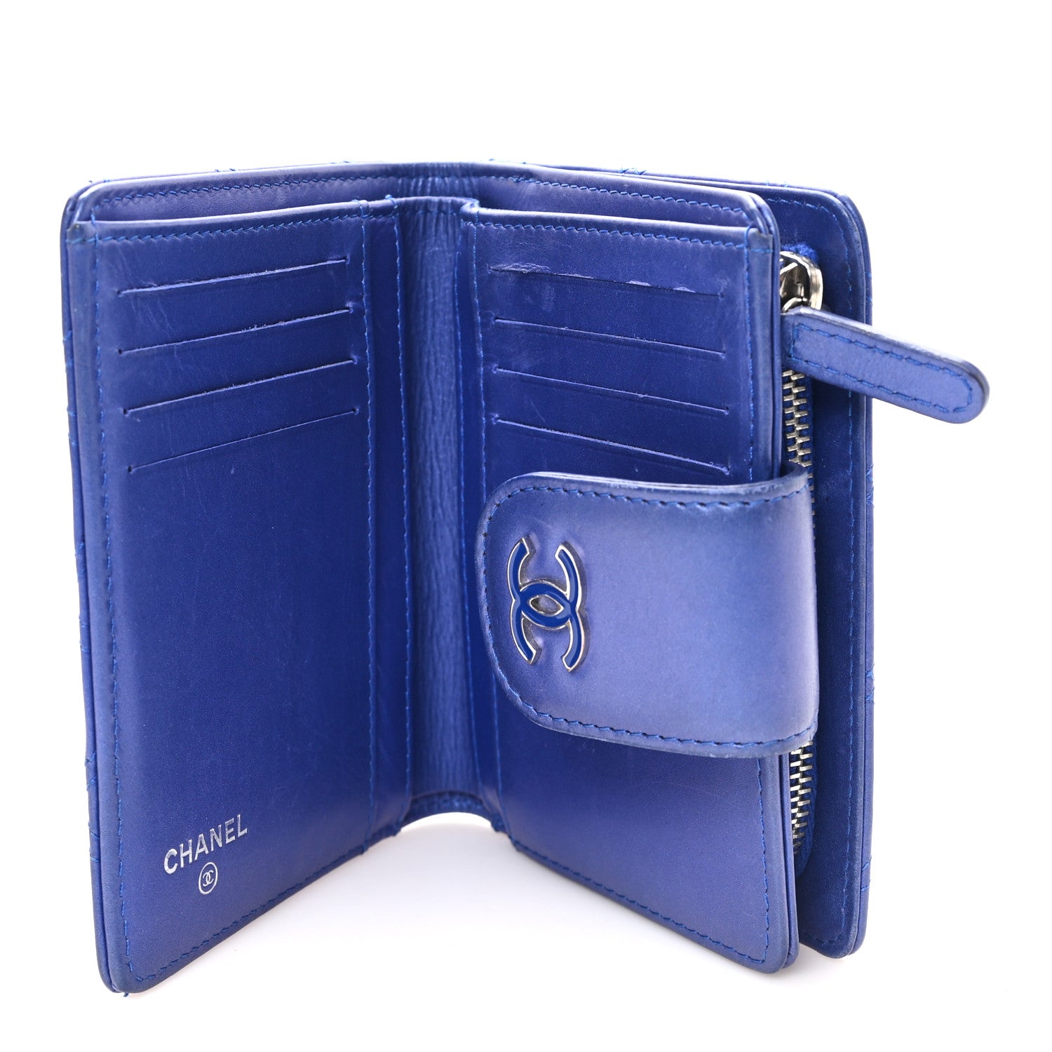 Chanel Iridescent Lambskin Quilted Double Stitch Compact Zipped Pocket Wallet Purple 5 of 9