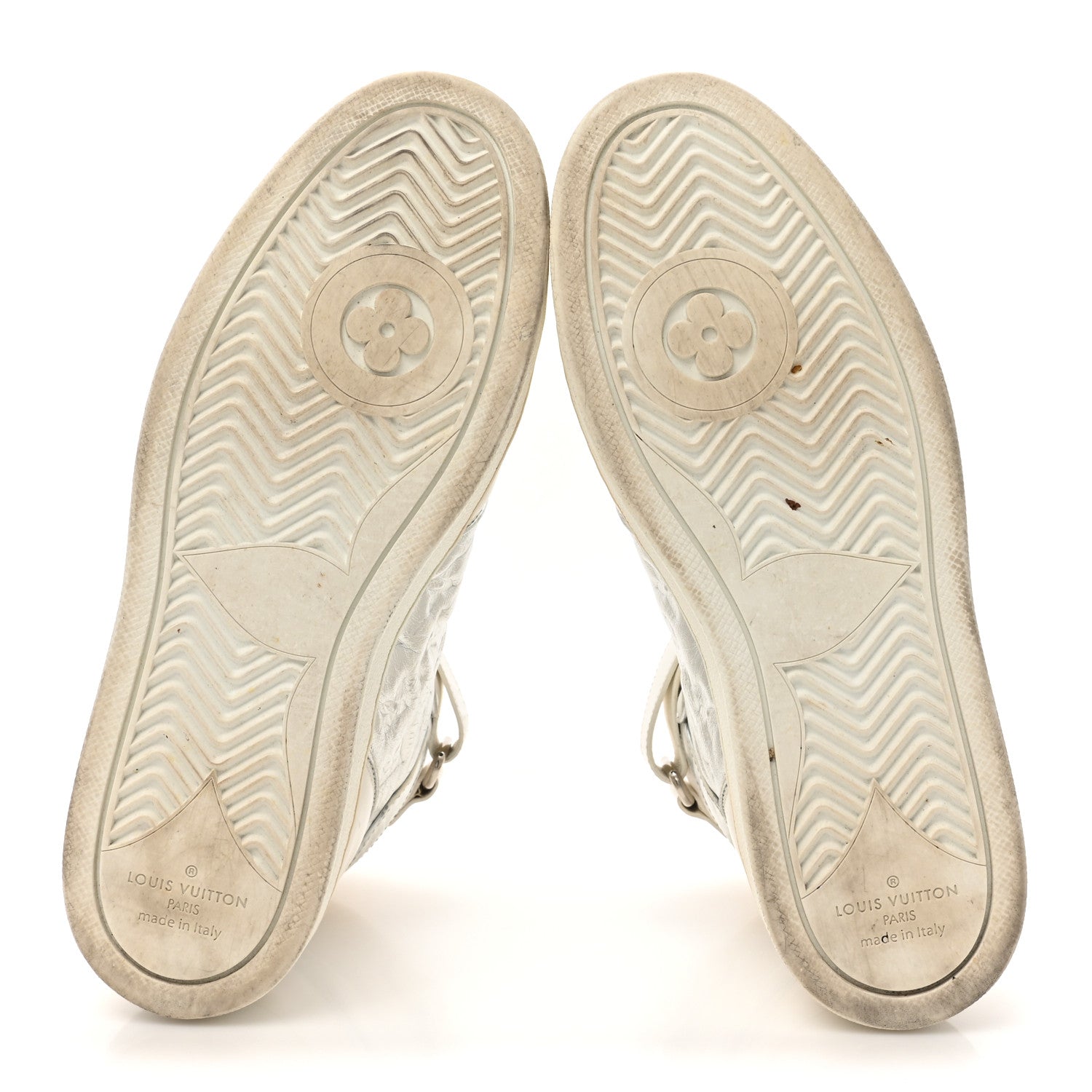 Louis Vuitton Metallic Calfskin Embossed Monogram Boombox Sneakers 37.5 White Silver 6 of 11