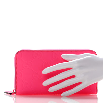 Gucci Calfskin GG Rubber Effect Zip Around Wallet Pink 2 of 11