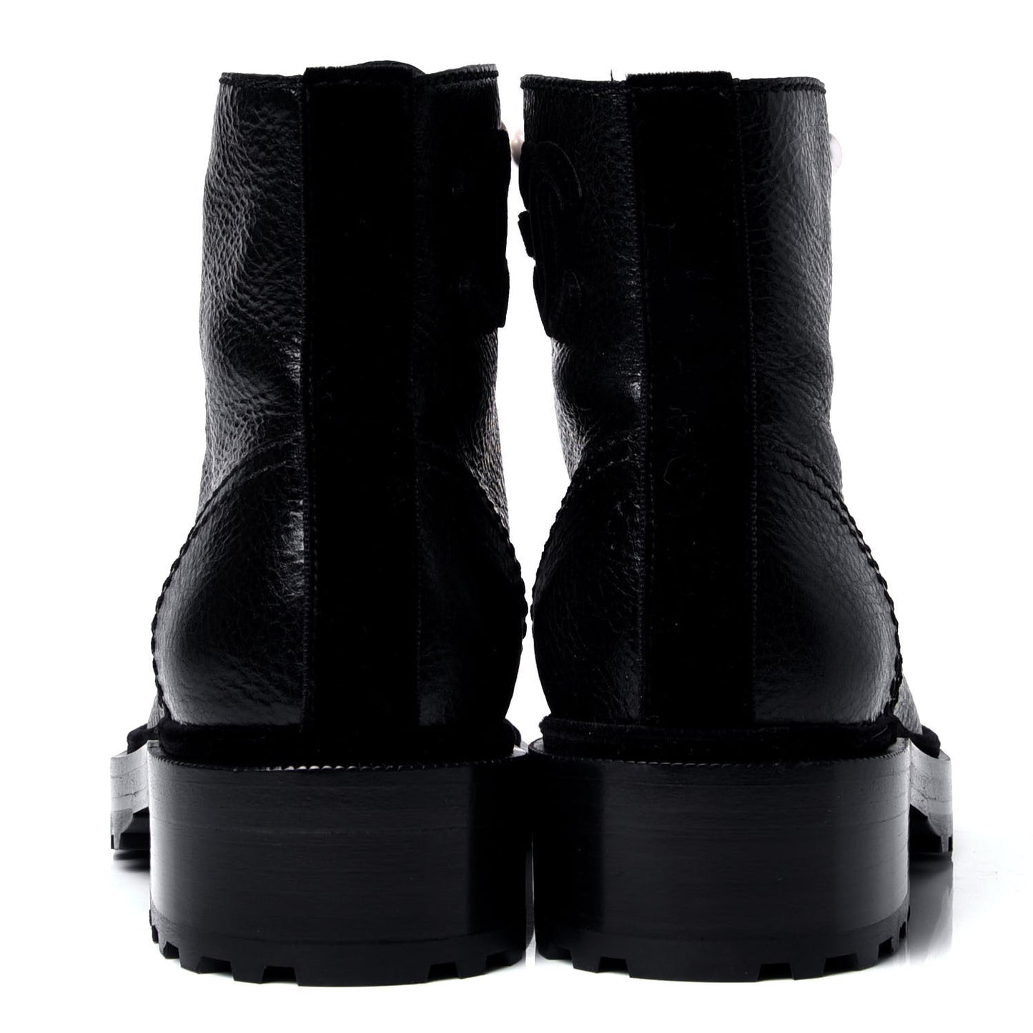 Calfskin Velvet Pearl Combat Short Boots 36 Black