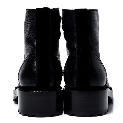 Chanel Calfskin Velvet Pearl Combat Short Boots 36 Black 4 of 6