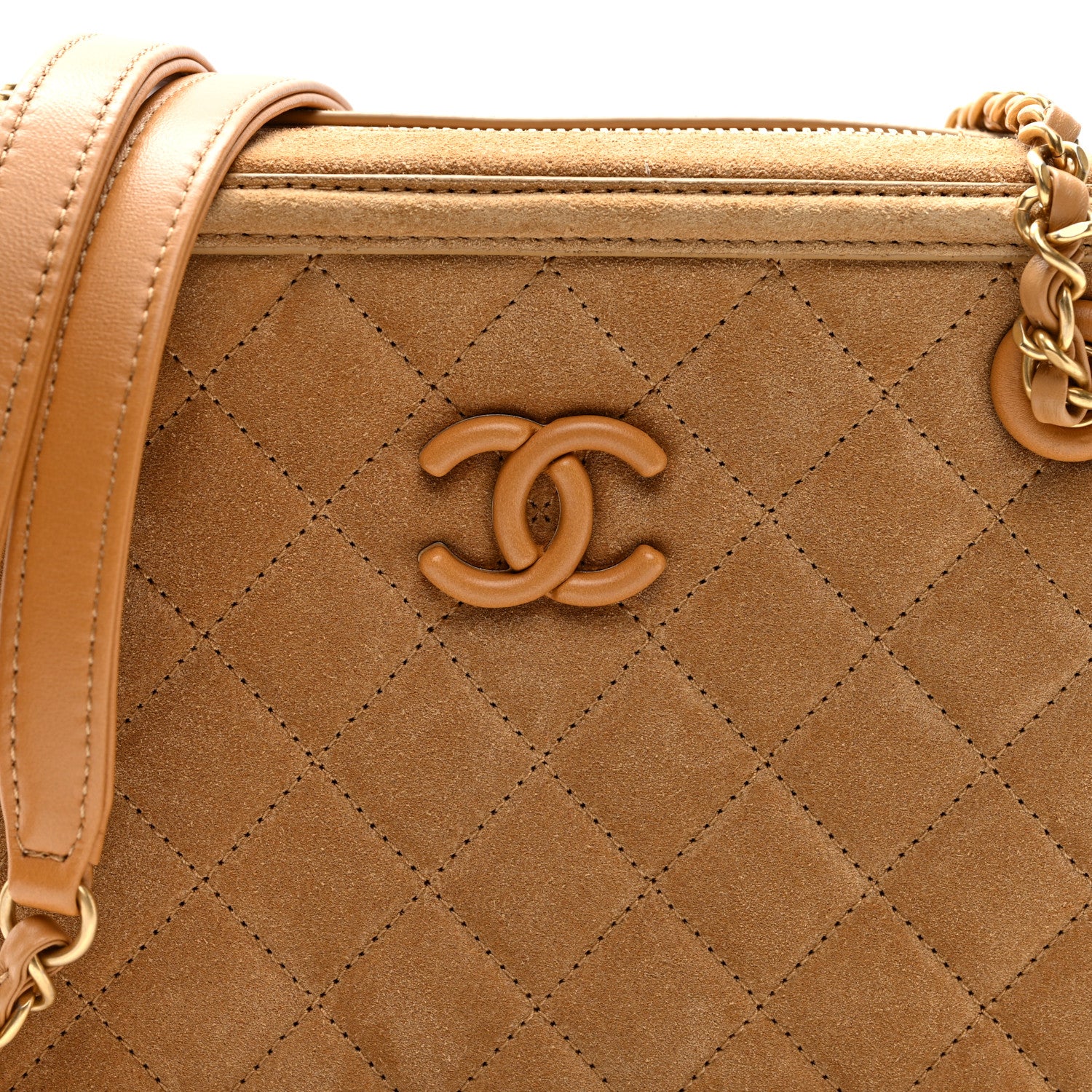 Chanel Suede Quilted CC Tassel Camera Case Light Brown 8 of 10