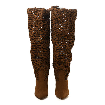 Saint Laurent Suede Twine Soho Niki 105 Thigh High Boots 37 Light Land 2 of 11