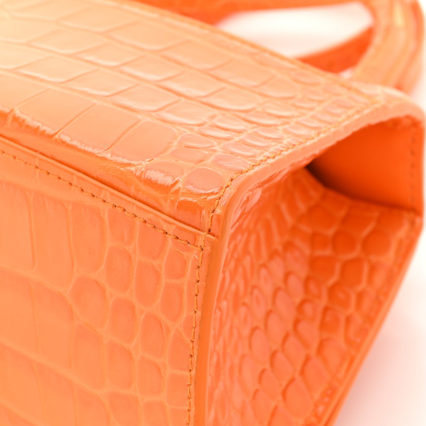 Shiny Calfskin Crocodile Embossed Small Hourglass Top Handle Bag Pop Orange