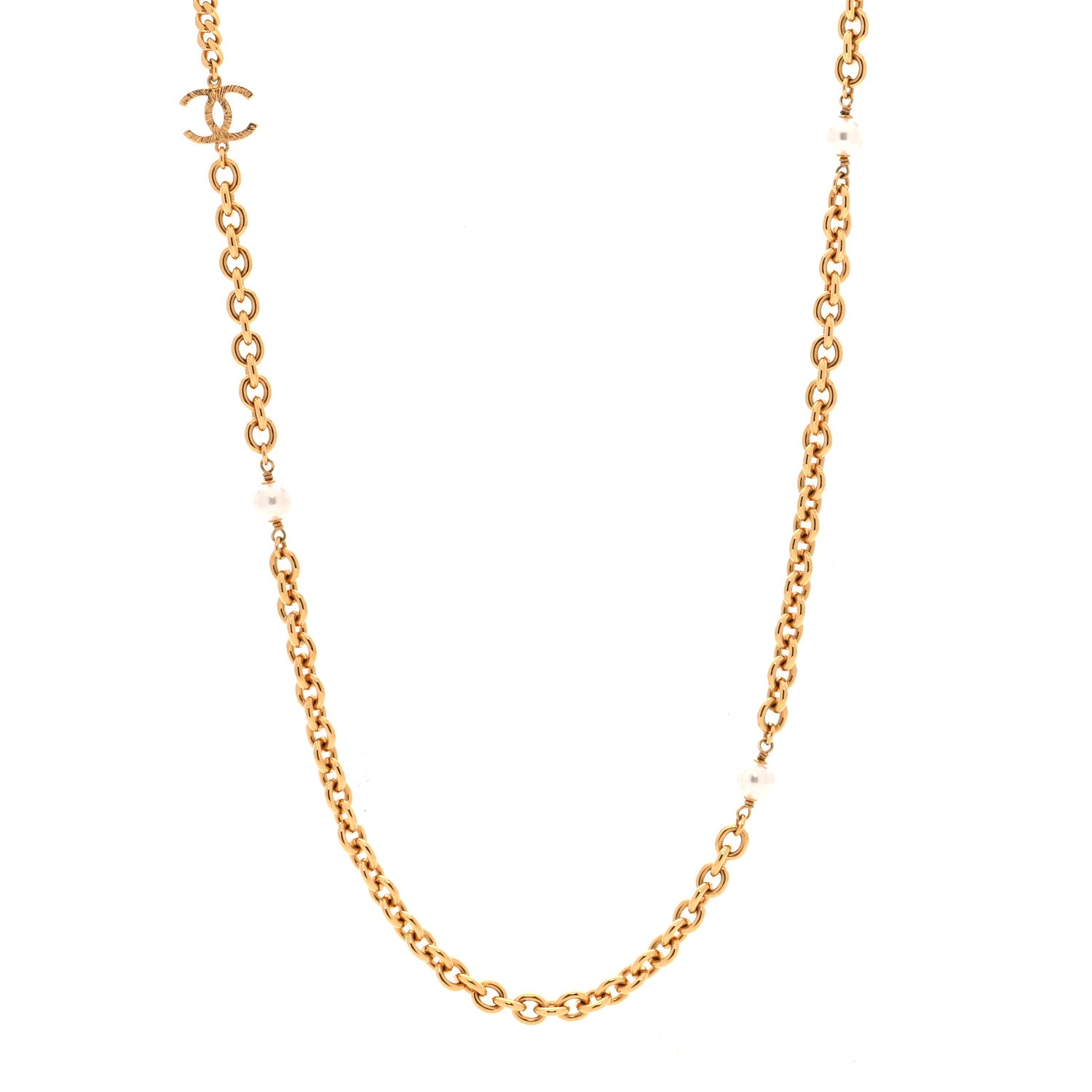 Chanel Metal CC Pearl Lion Long Necklace Gold 1 of 4