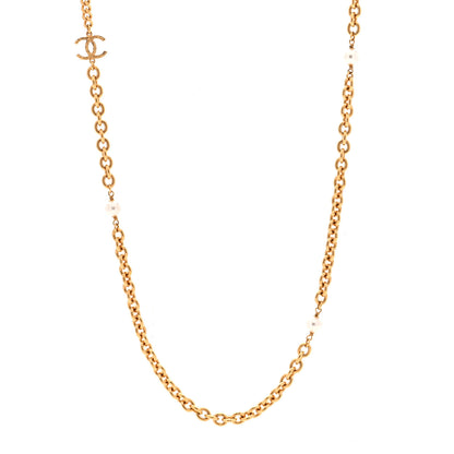 Chanel Metal CC Pearl Lion Long Necklace Gold 1 of 4