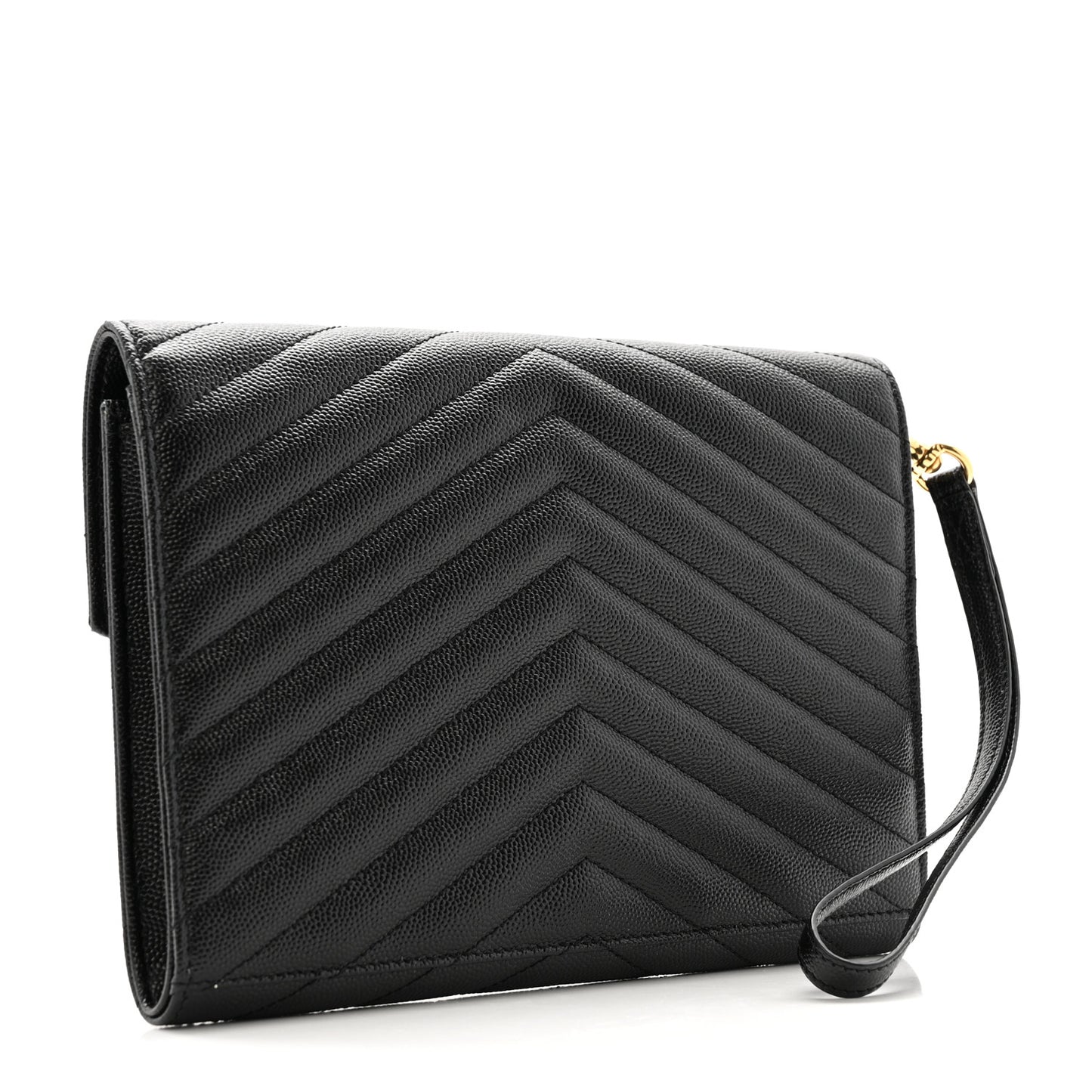 Grain De Poudre Matelasse Chevron Monogram Envelope Clutch Black