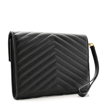 Saint Laurent Grain De Poudre Matelasse Chevron Monogram Envelope Clutch Black 3 of 9