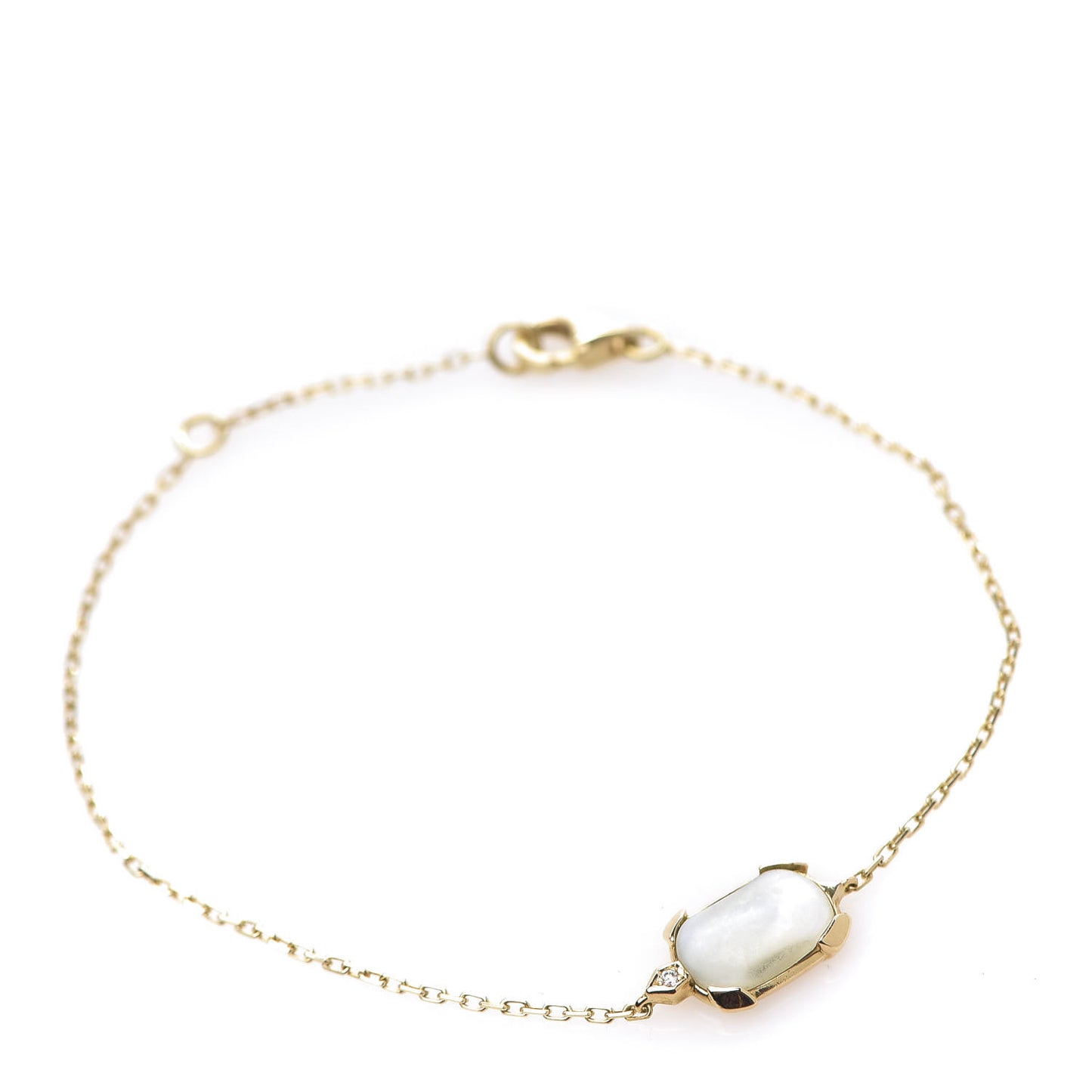 18K Yellow Gold Mother of Pearl Diamond Tortue Charm Bracelet