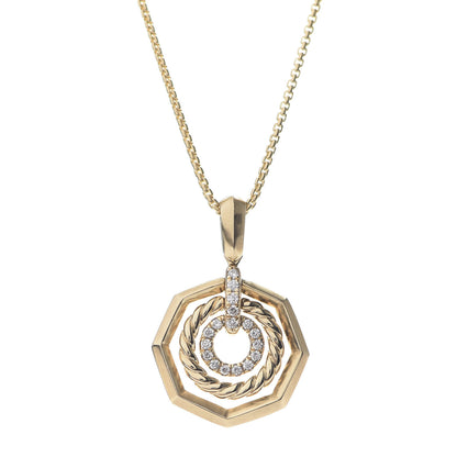 David Yurman 18K Yellow Gold Diamond 16mm Stax Pendant Necklace 4 of 7