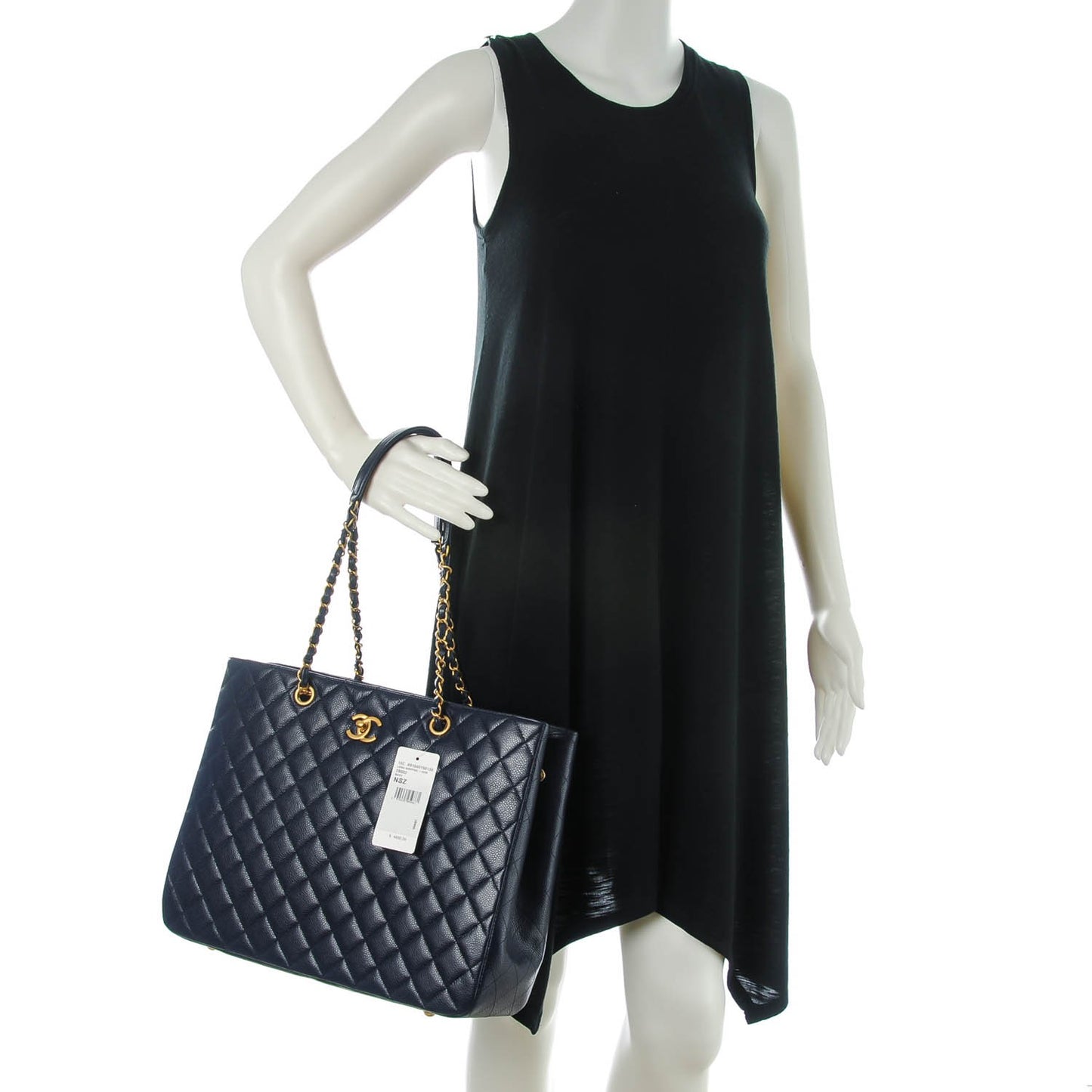 Caviar Quilted Shopping Tote Navy