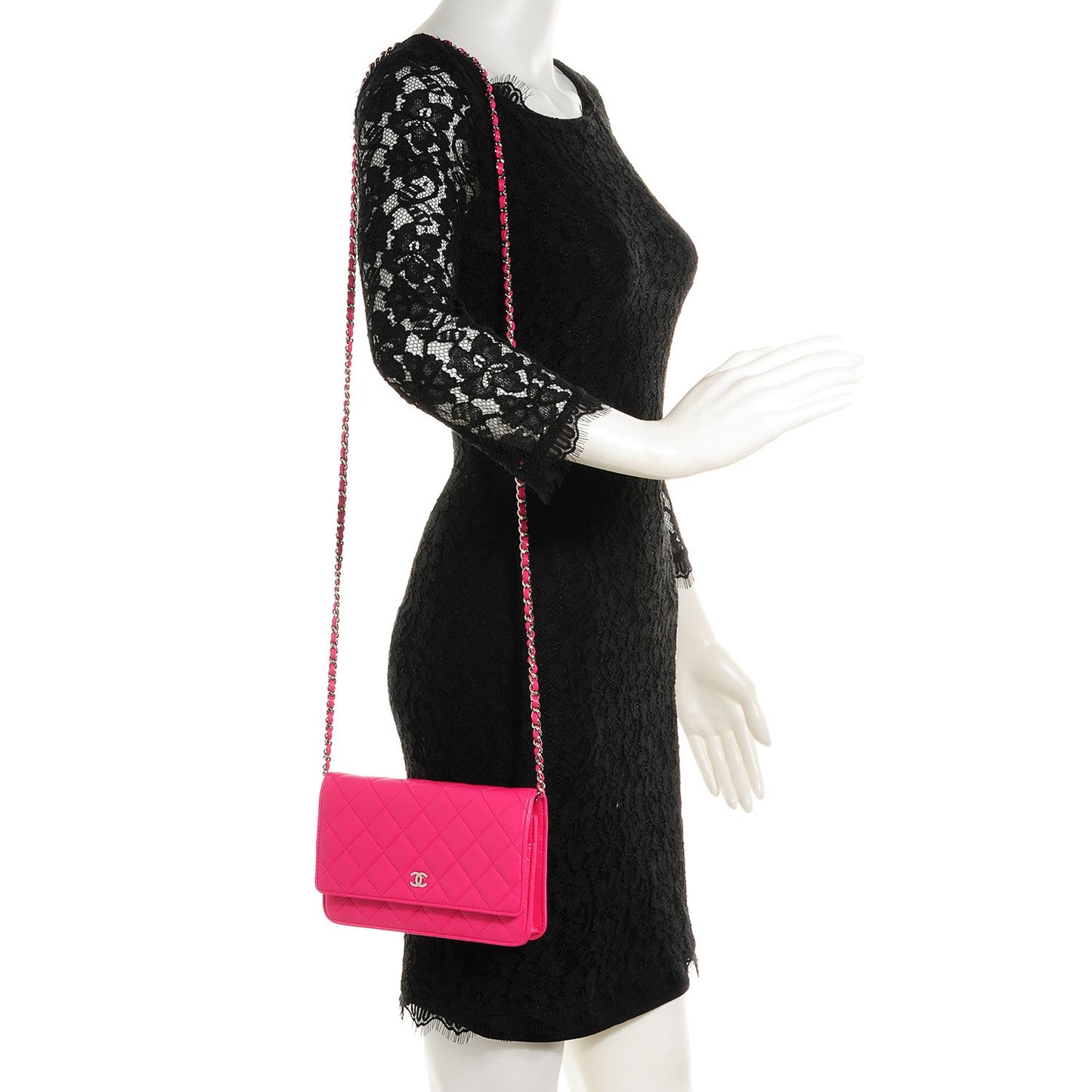 Lambskin Quilted Wallet On Chain WOC Fuchsia