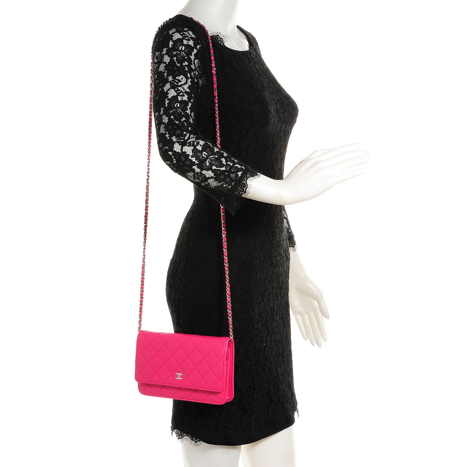 Chanel Lambskin Quilted Wallet On Chain WOC Fuchsia 2 of 9