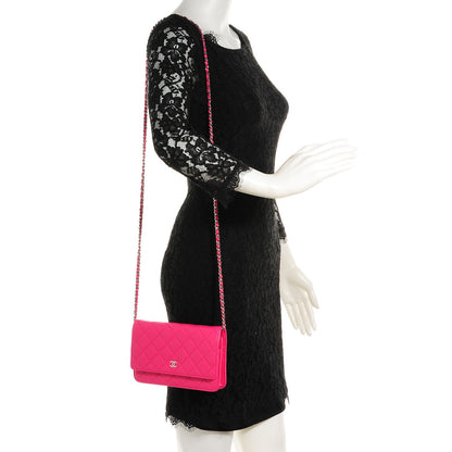 Chanel Lambskin Quilted Wallet On Chain WOC Fuchsia 2 of 9