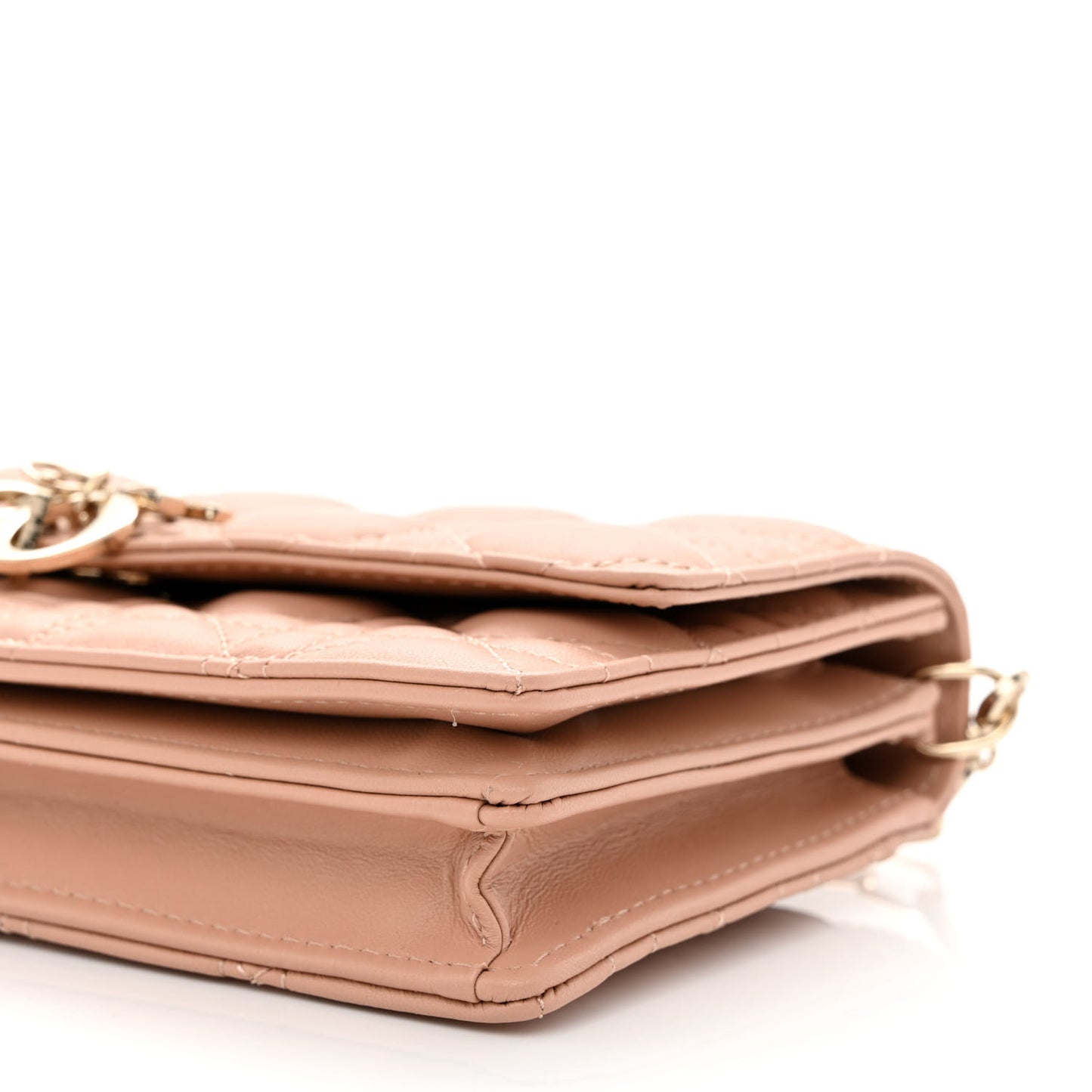 Lambskin Lady Dior Top Handle Clutch Caramel Beige