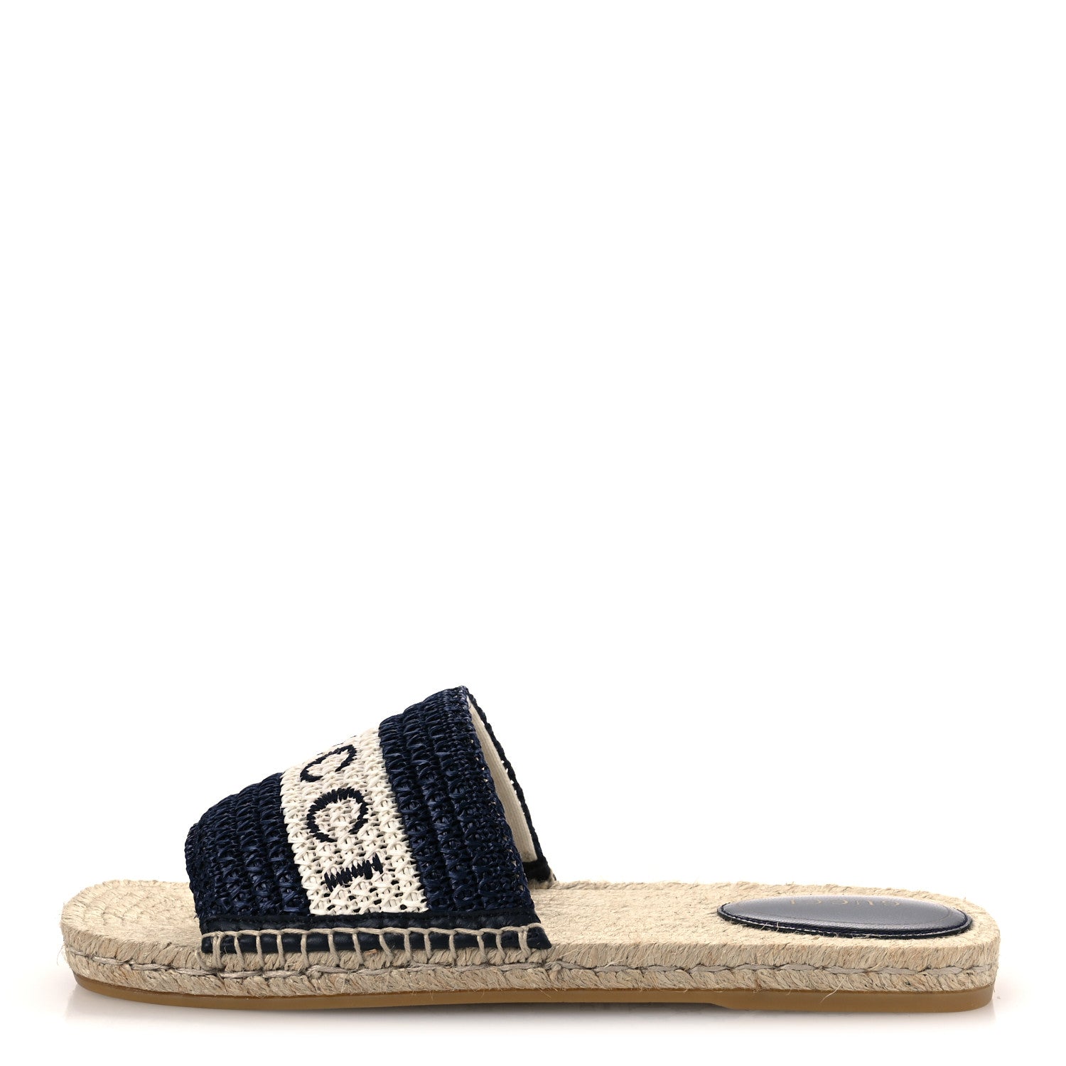 Gucci Macrochet Raffia Logo Flat Slide Espadrille Sandals 38 Blue Great White 1 of 13
