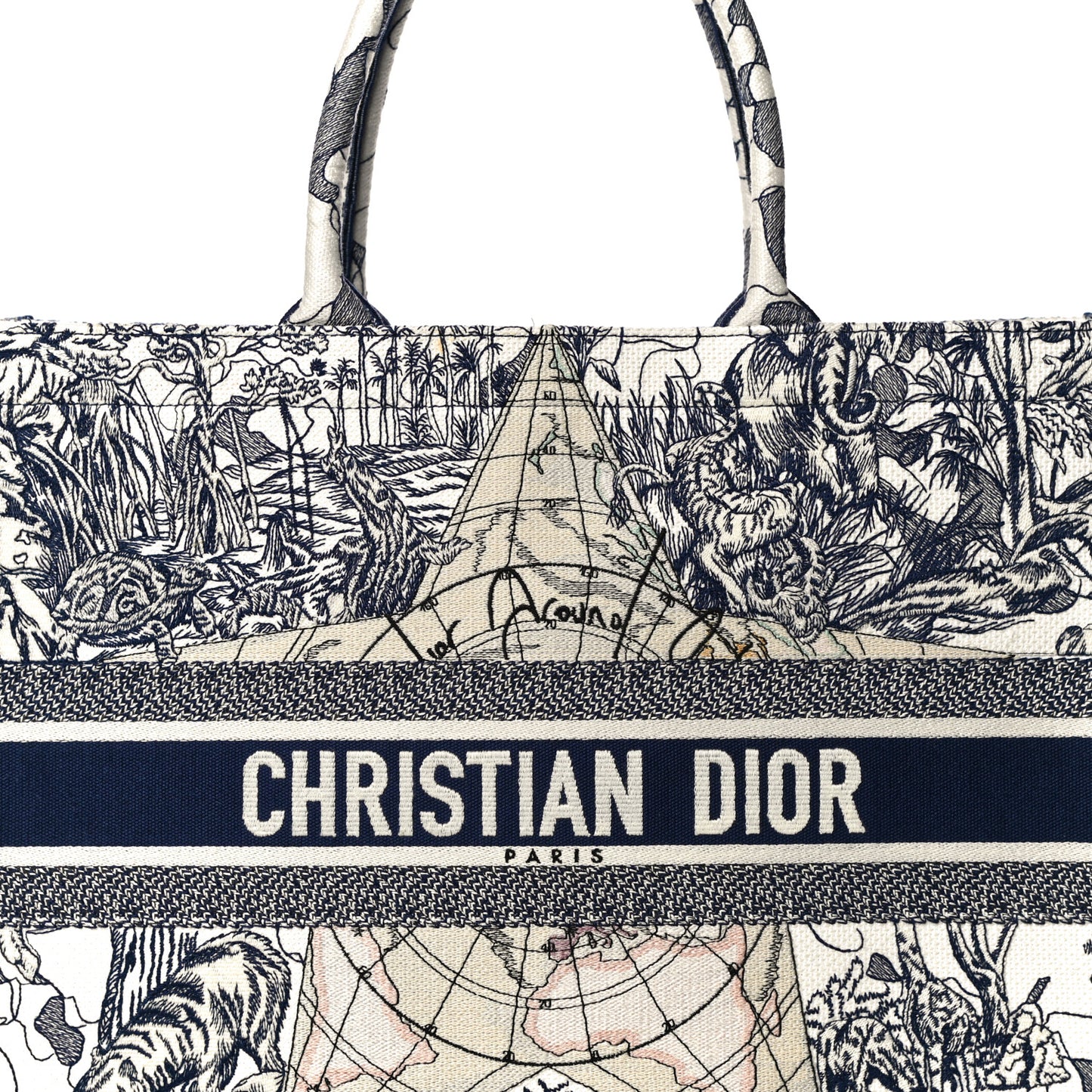 Canvas Embroidered Large Around The World Book Tote Blue
