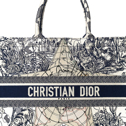 Christian Dior Canvas Embroidered Large Around The World Book Tote Blue 8 of 10