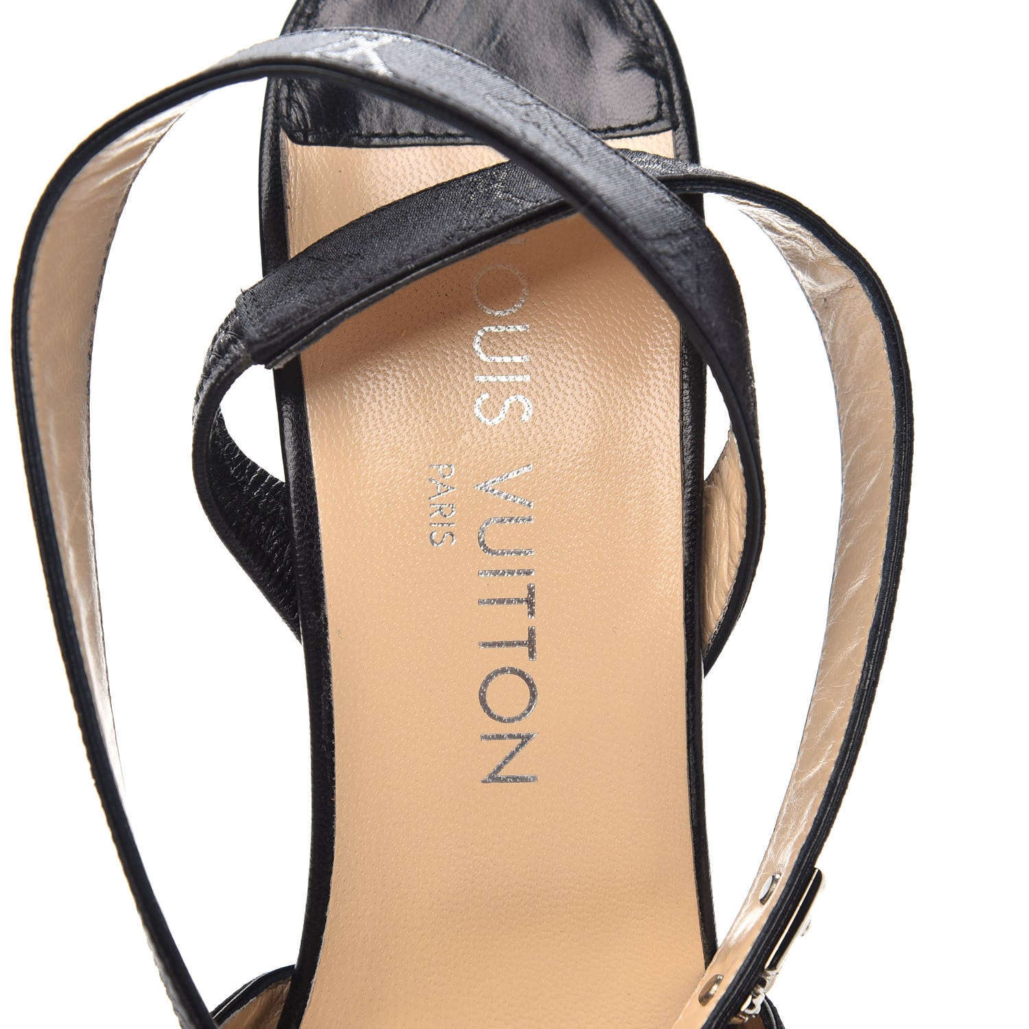 Louis Vuitton Satin Mini Monogram Heeled Sandals 38.5 Black 7 of 10