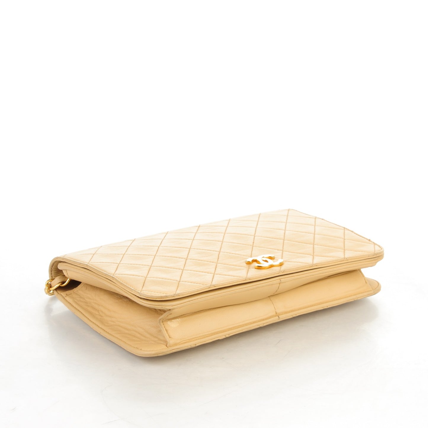 Lambskin Quilted Small Single Flap Beige
