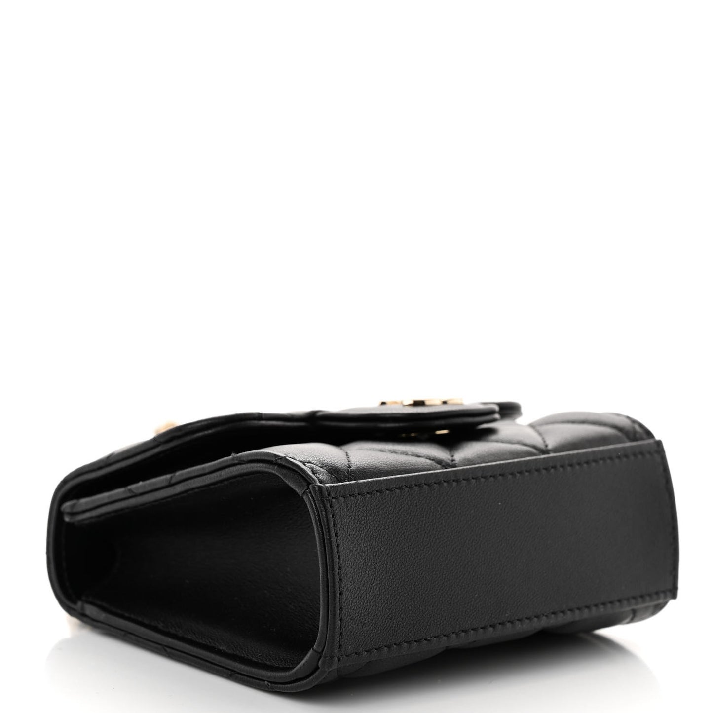 Lambskin Quilted Top Handle Flap Clutch With Chain Black