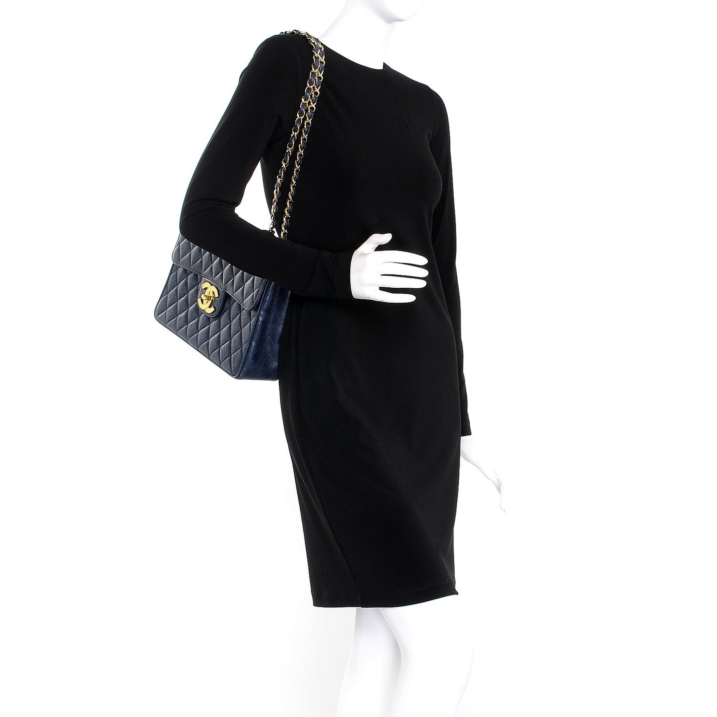 Caviar Quilted Jumbo Single Flap Blue