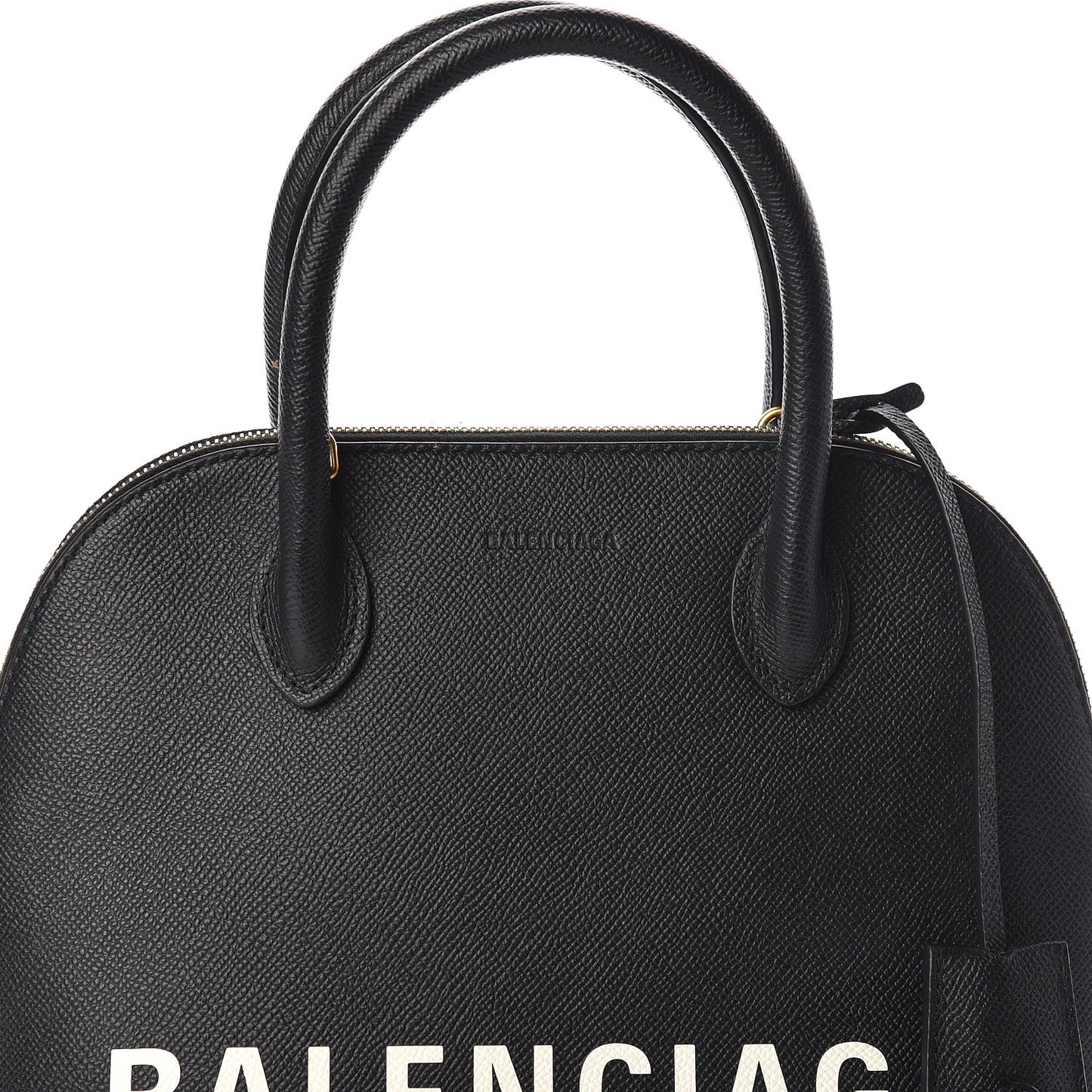Signature Grained Calfskin Logo S Ville Top Handle Bag Black White