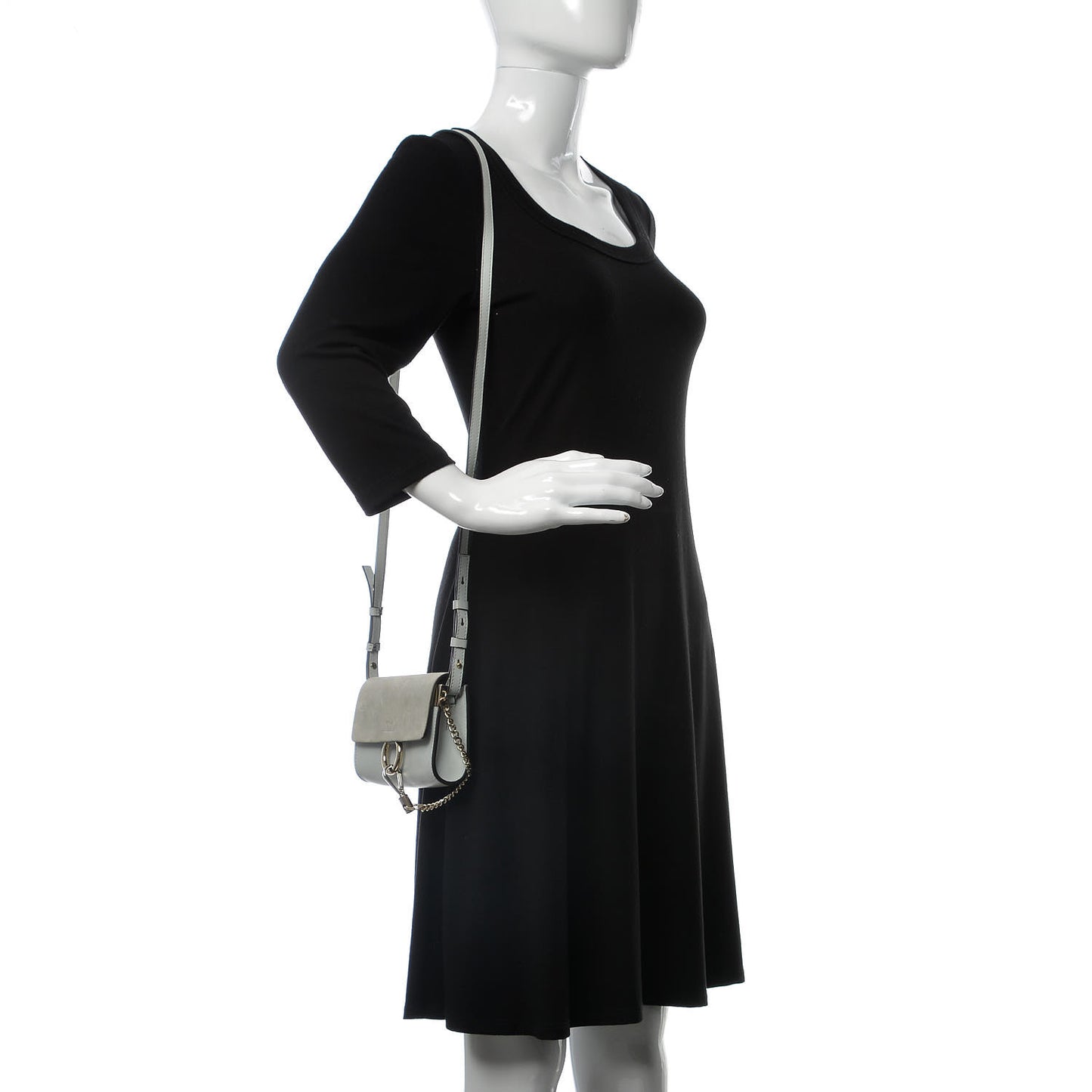 Suede Calfskin Mini Faye Shoulder Bag Airy Grey