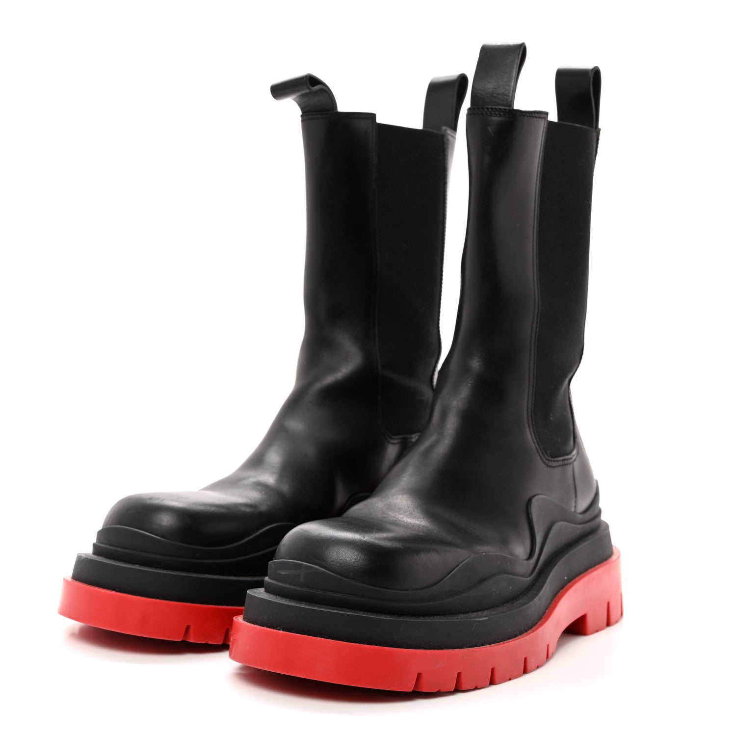 Bottega Veneta Calfskin The Tire Chelsea Boots 38 Black Bright Red 3 of 7