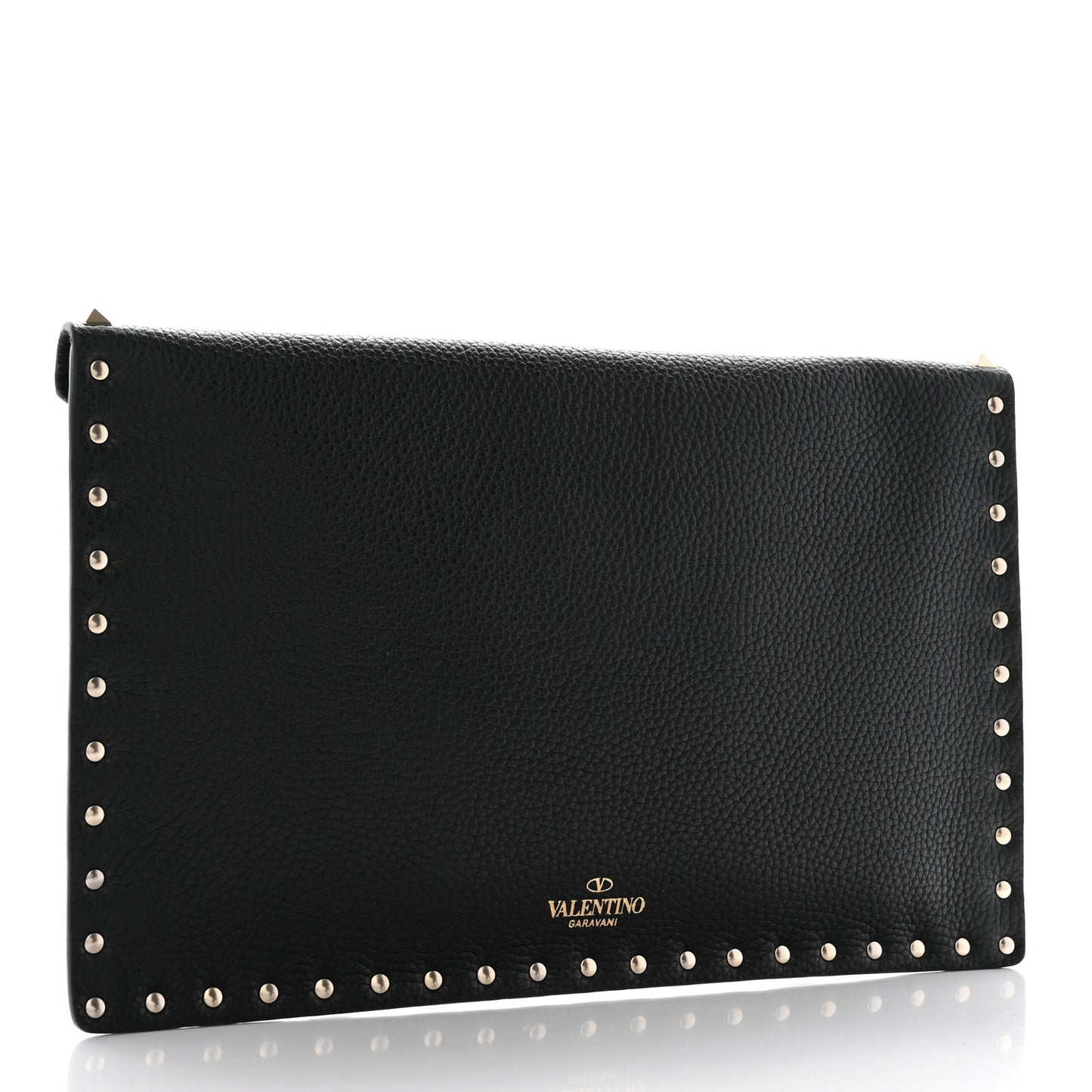 Pebbled Calfskin Large Rockstud Envelope Clutch Black