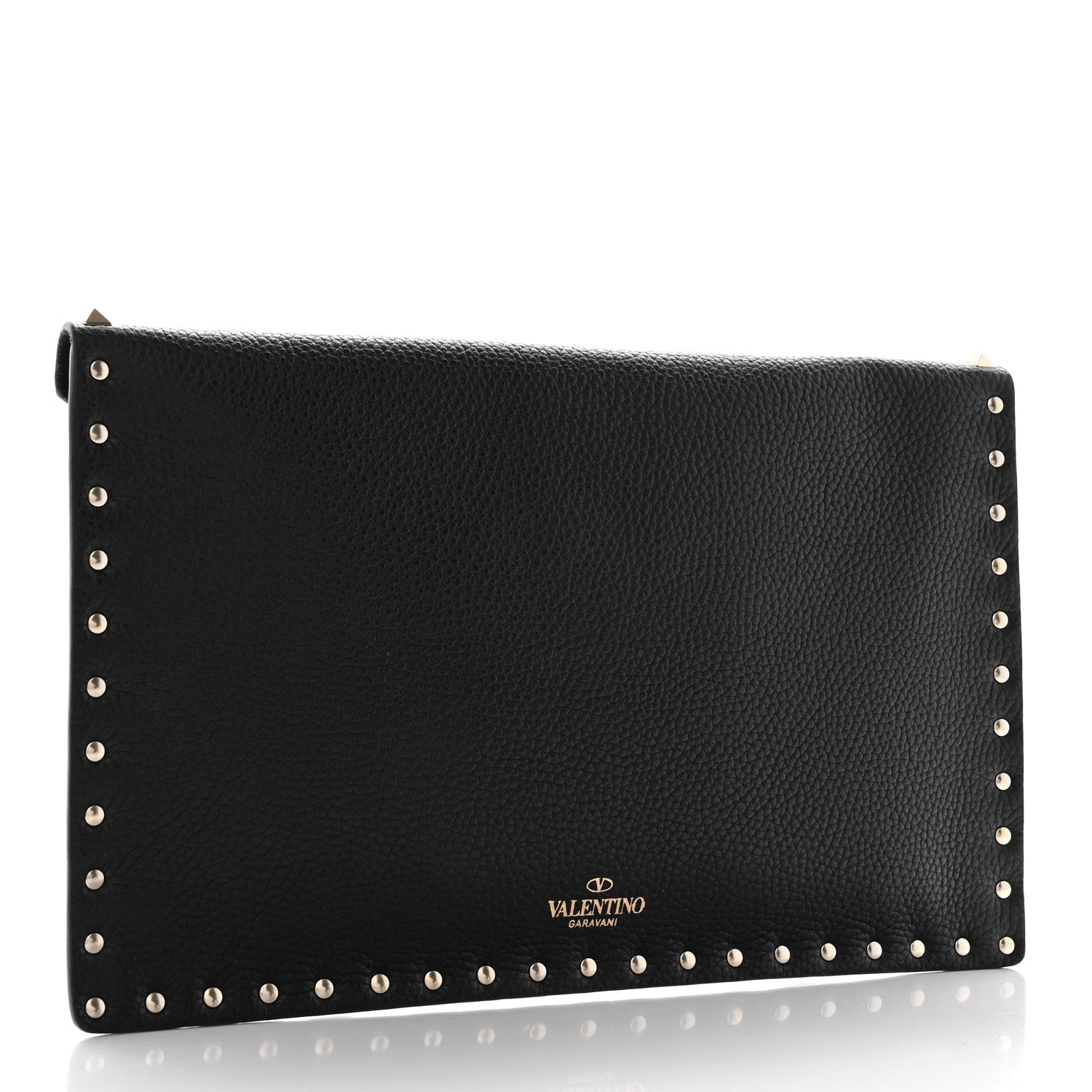 Valentino Garavani Pebbled Calfskin Large Rockstud Envelope Clutch Black 3 of 7