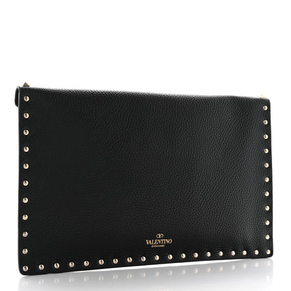 Valentino Garavani Pebbled Calfskin Large Rockstud Envelope Clutch Black 3 of 7