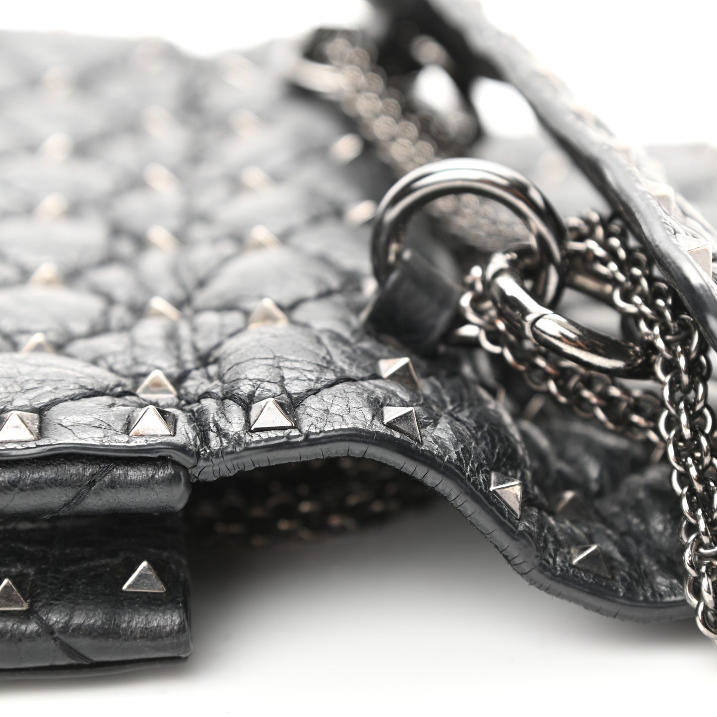 Craquele Nappa Small Rockstud Spike Shoulder Bag Black