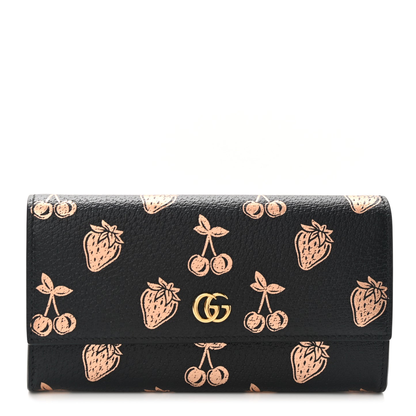 Textured Dollar Calfskin Berry Print GG Marmont Continental Wallet Black Light Copper