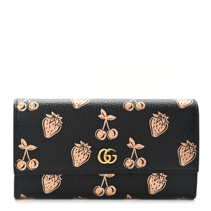 Gucci Textured Dollar Calfskin Berry Print GG Marmont Continental Wallet Black Light Copper 1 of 8
