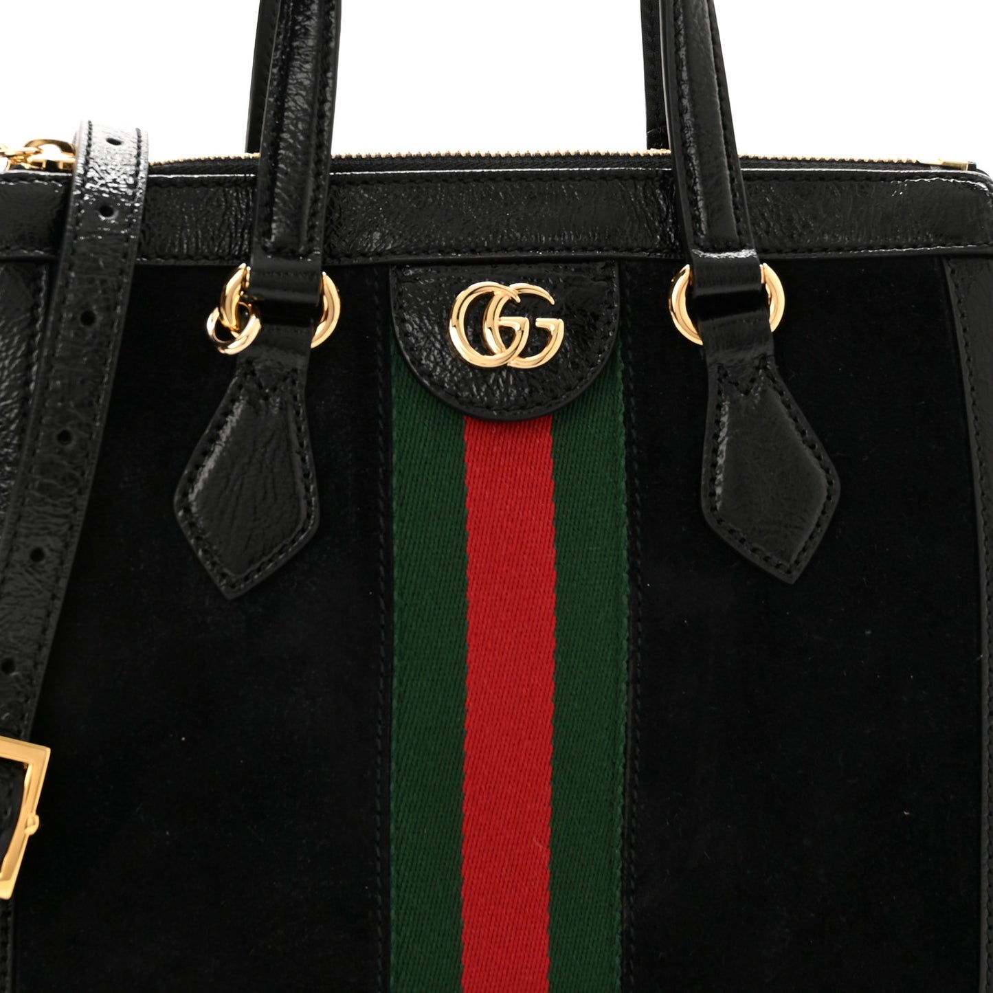 Suede Patent GG Web Small Ophidia Tote Bag Black