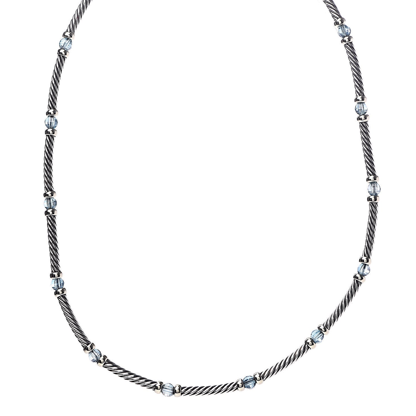 Sterling Silver 14K Yellow Gold Blue Topaz Metro Necklace