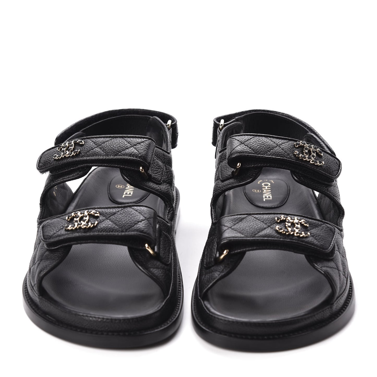 Grained Calfskin Velcro Dad Sandals 40 Black