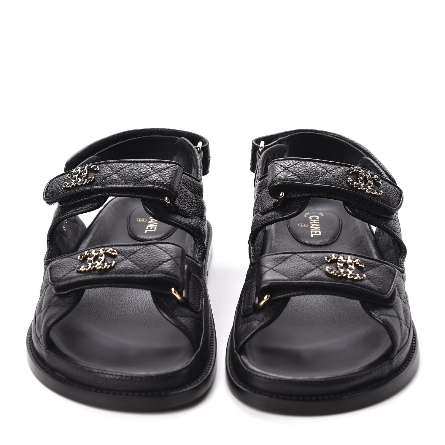 Chanel Grained Calfskin Velcro Dad Sandals 40 Black 2 of 10
