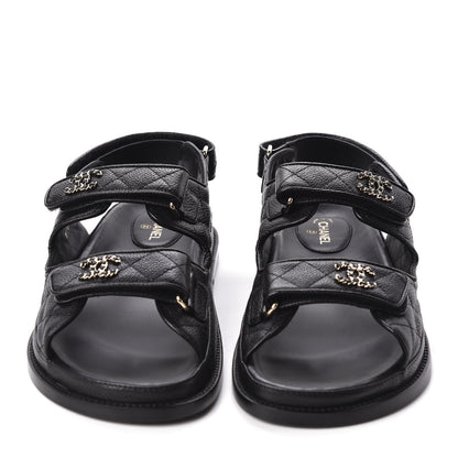 Chanel Grained Calfskin Velcro Dad Sandals 40 Black 2 of 10