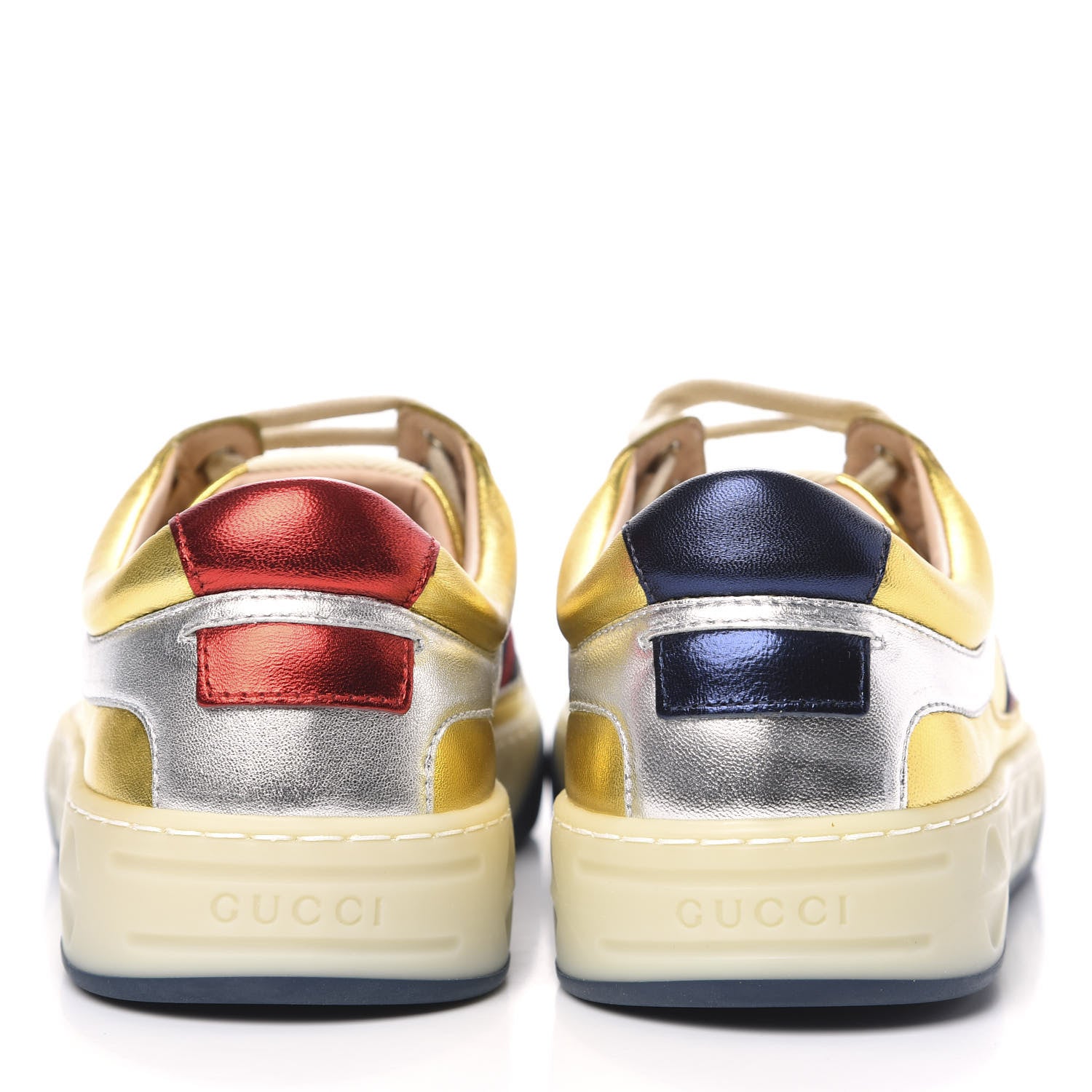 Gucci Metallic Nappa Web Mens Low Top Sneakers 8 Argento Oro Vecchio 5 of 10
