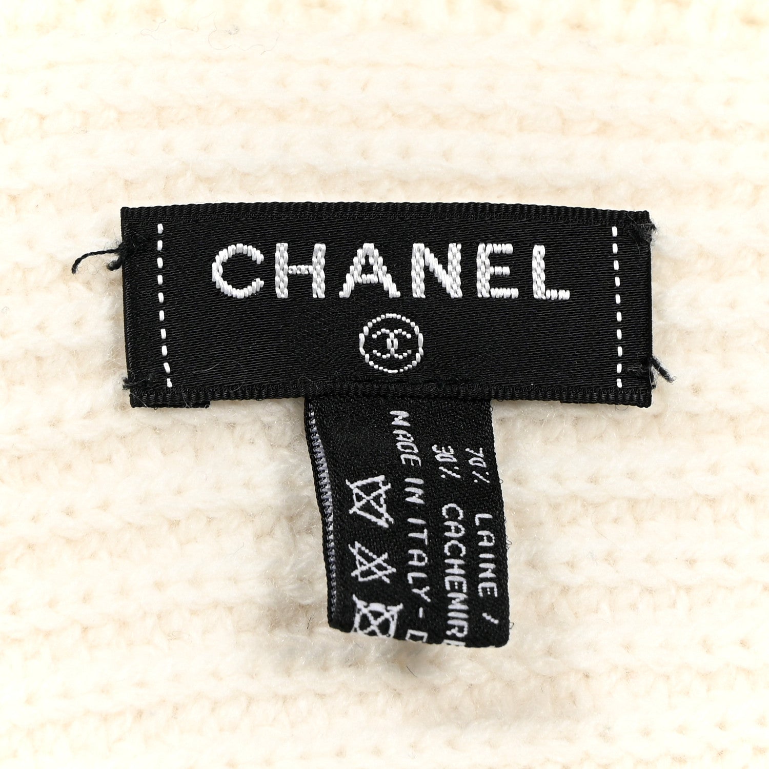 Chanel Wool Cashmere CC Scarf White Black 3 of 3
