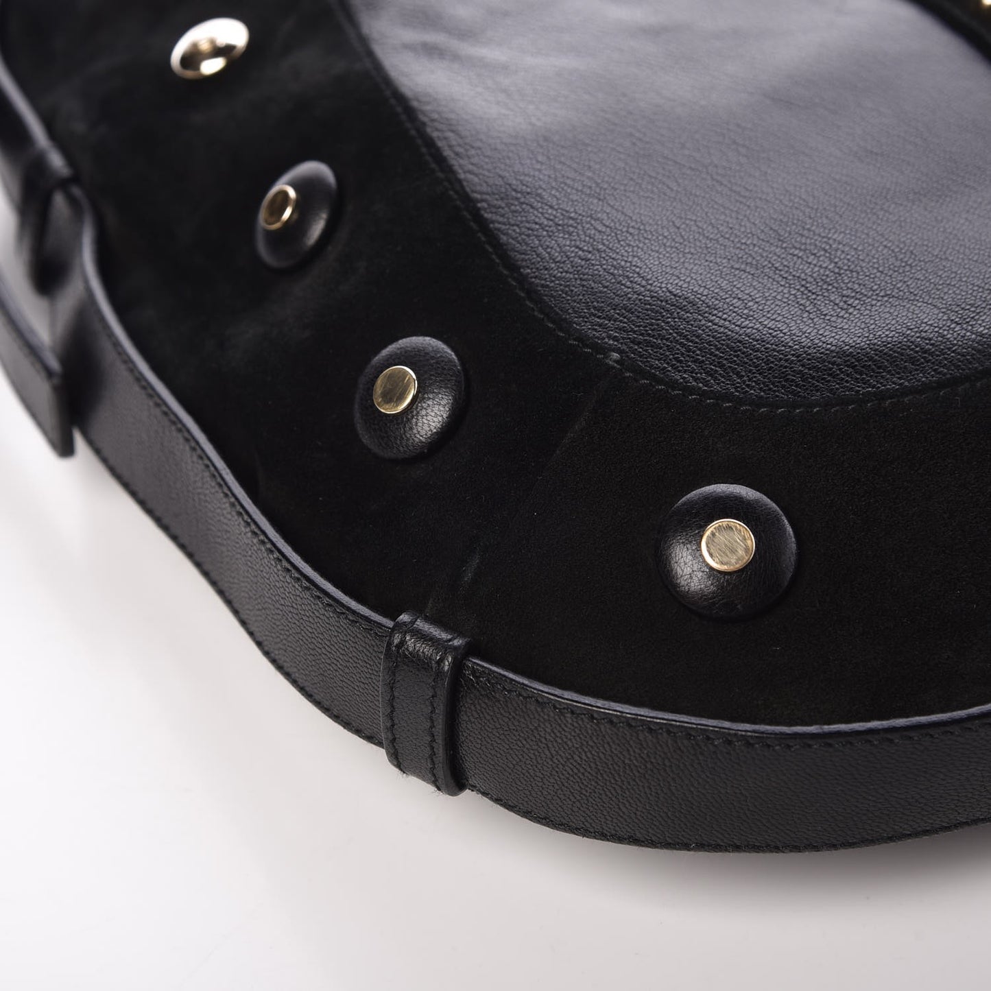 Suede Studded Y Mombasa Horn Bag Black