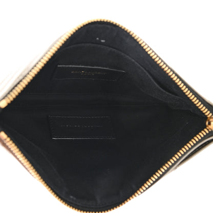 Saint Laurent Metallic Grain De Poudre Matelasse Chevron Monogram Bill Pouch Piombo 5 of 8