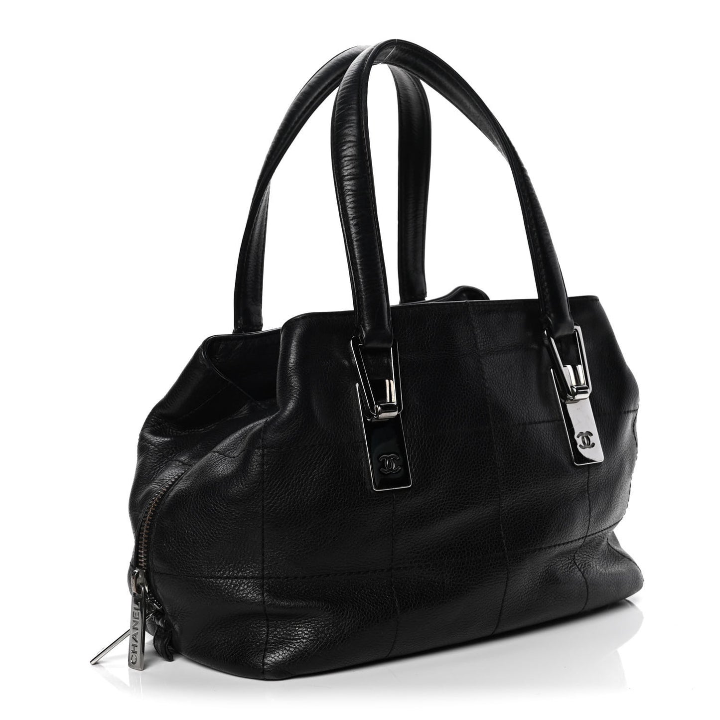 Caviar Square Stitched Medium Tote Black