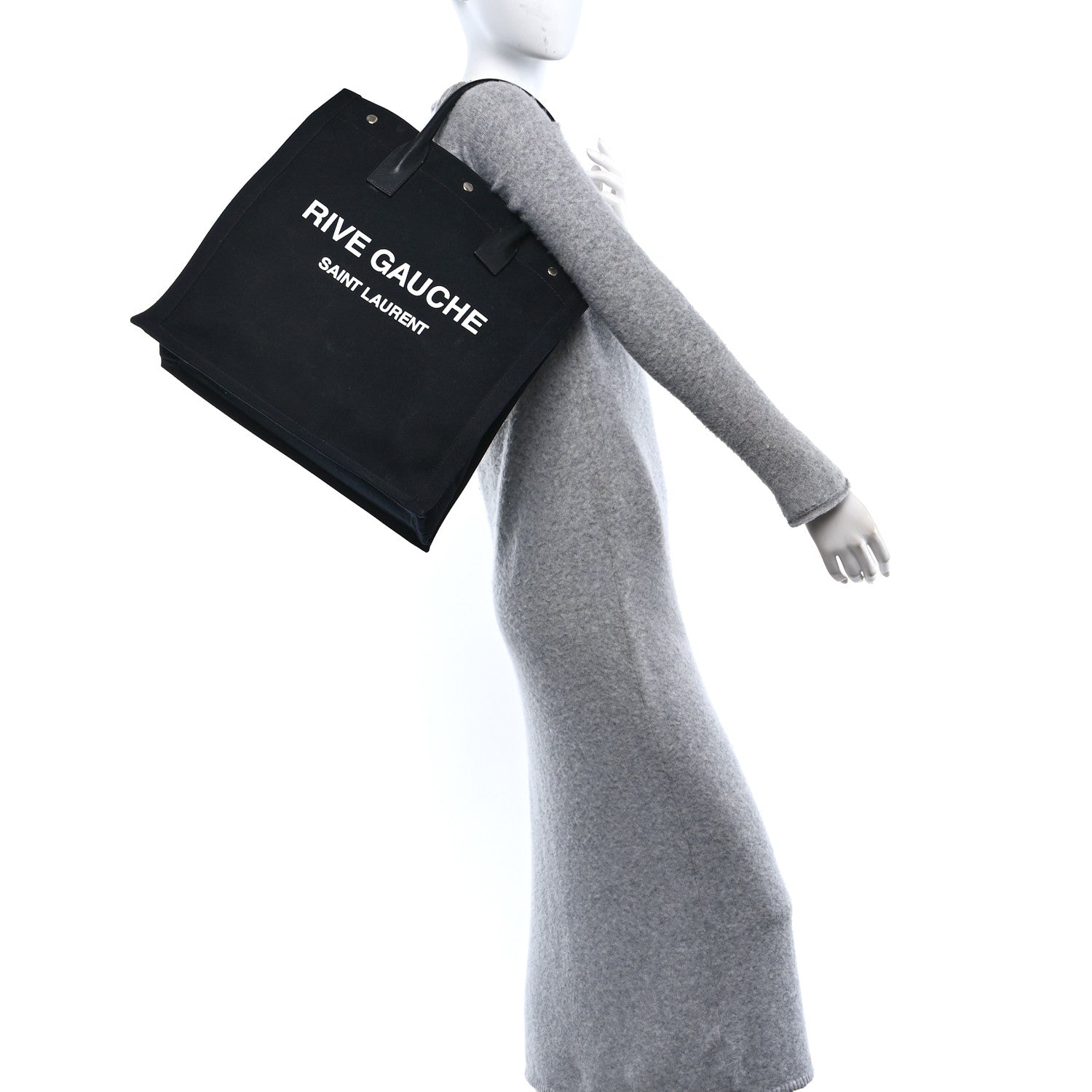 Saint Laurent Linen Calfskin Rive Gauche North South Tote Black 2 of 12