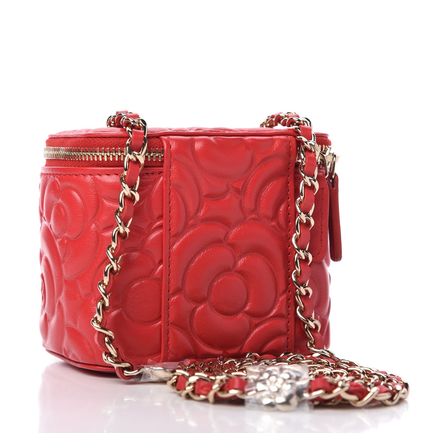 Chanel Lambskin Camellia Embossed Mini Vanity Case With Chain Red 3 of 10