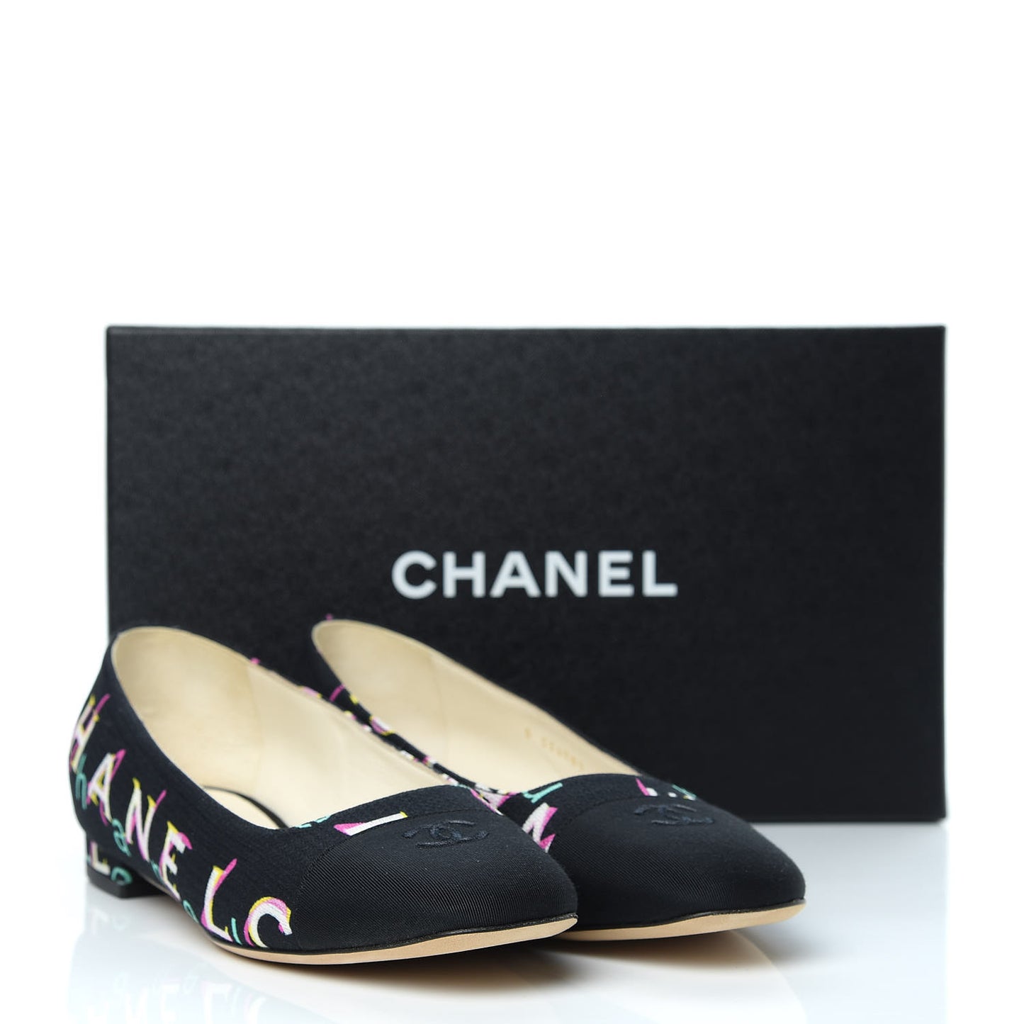 Fabric Grossgrain CC Flats 37.5 Black